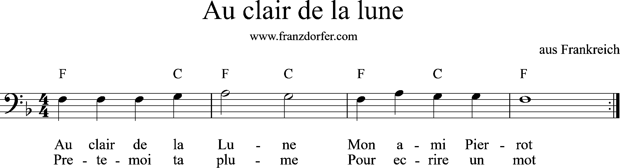 Posaune Notrn, F-Dur, Au clair de la lune